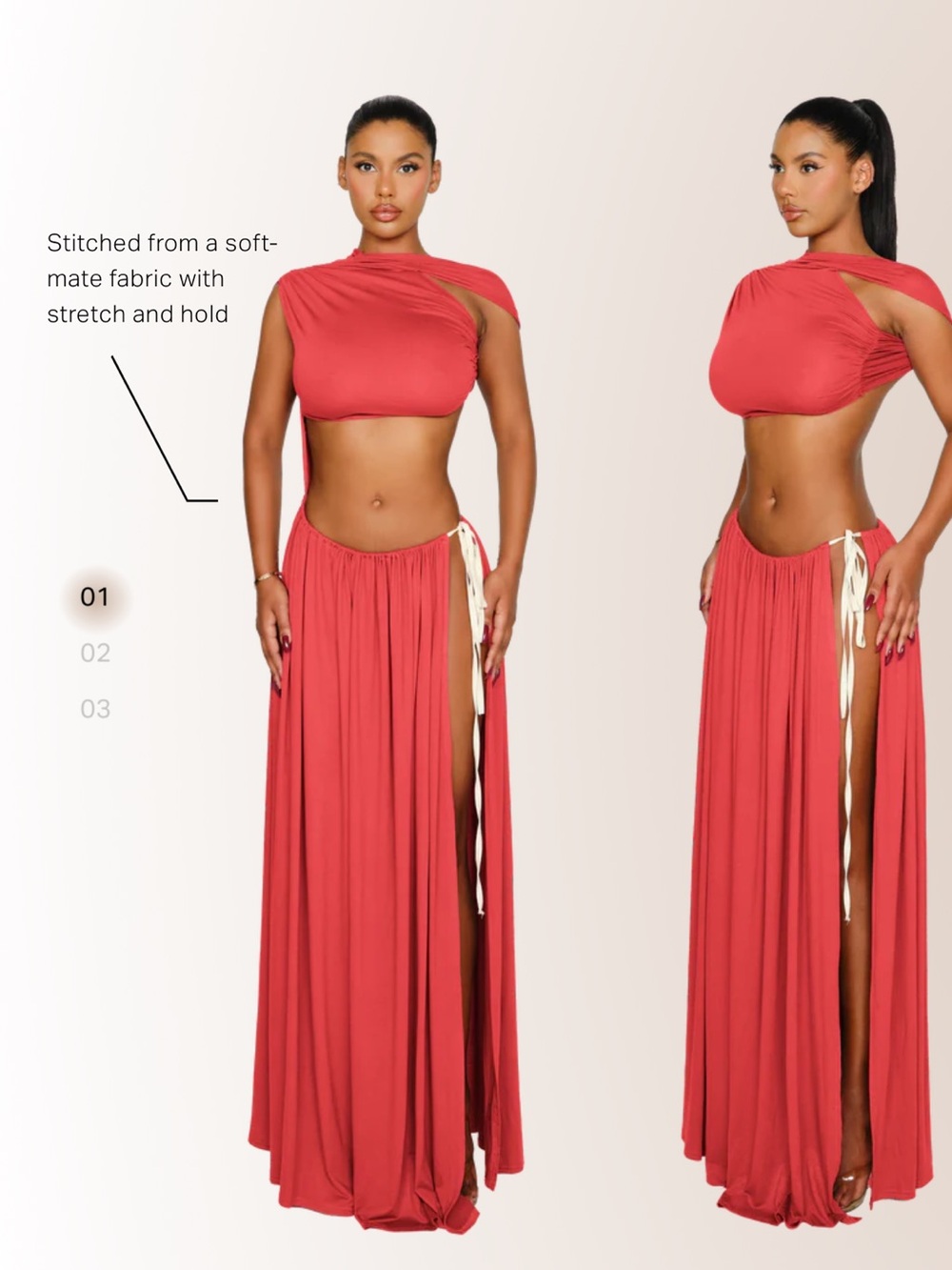 Women’s Maxi Skirt in Coral Red - High-Slit Flowing Skirt